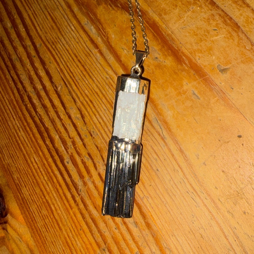 LAST ONE ‼️ Selenite Black Tourmaline Necklace Crystal Pendant - Picture 3 of 4